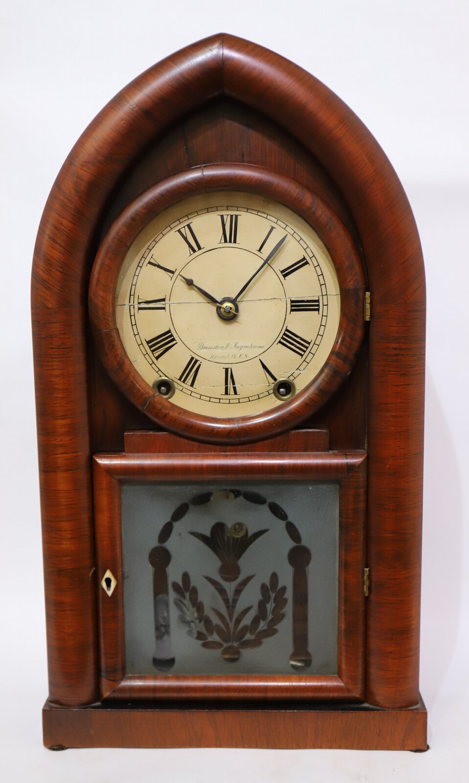 Brewster & Ingrahams round gothic with cast iron cups, 1846-1852. — Antique Clocks Price Guide