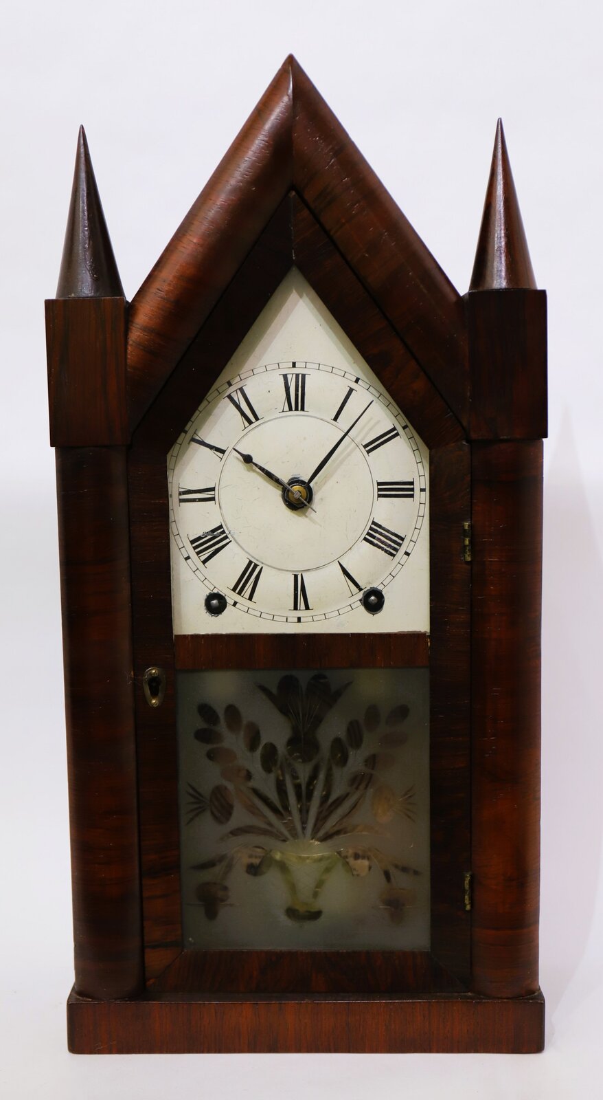 Brewster & Ingrahams Patent Eight Day Repeating Brass Clock (sharp gothic), 1845–1846. — Antique Clocks Price Guide