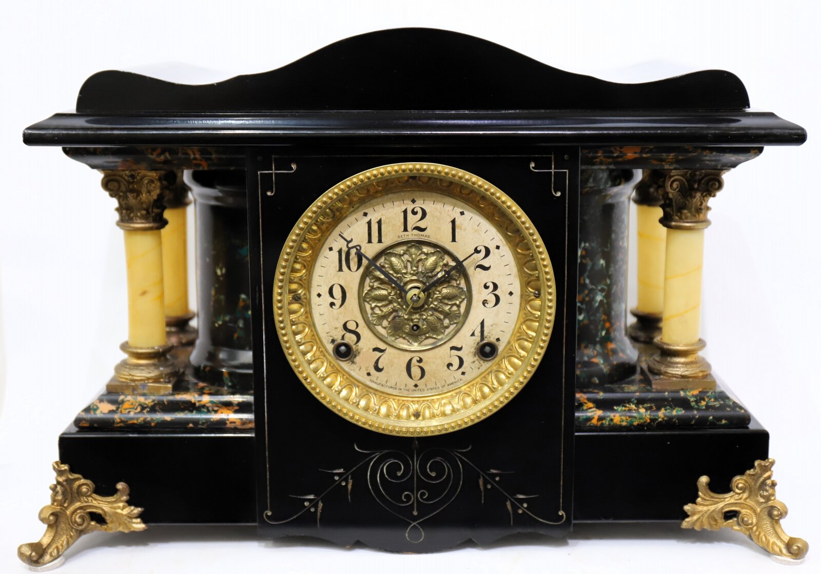 Seth Thomas Clock Co. adamantine black mantel,ca. 1900. — Antique Clocks Price Guide