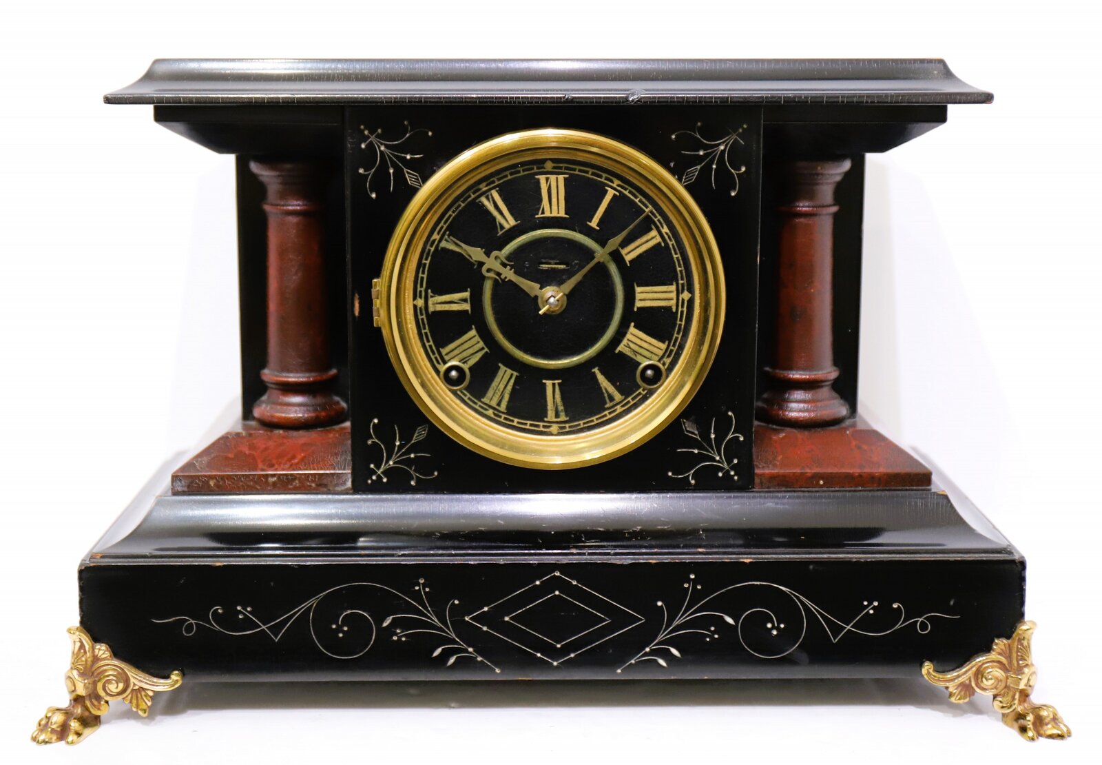 E. Ingraham Co. enameled wood mantel clock, ca. 1890. — Antique Clocks Price Guide