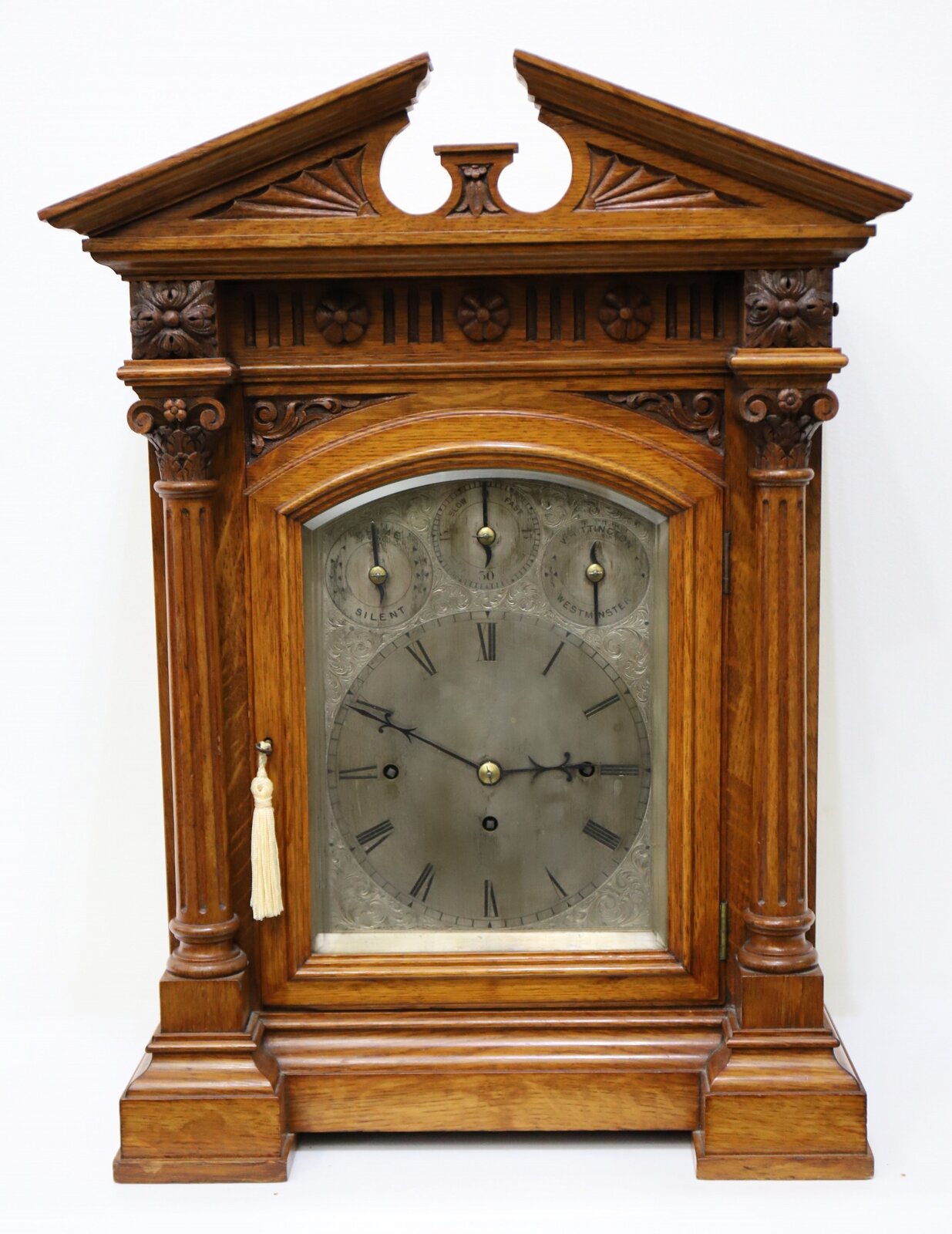 English eight bell/five gong bracket clock with bracket, ca. 1900. — Antique Clocks Price Guide