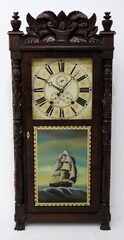 Jeromes’ & Darrow 30-hour wooden works with calendars, ca. 1830.