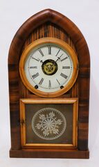 Daniel Pratt & Sons 8-day round gothic with alarm, 1853-1869.