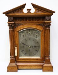 English eight bell/five gong bracket clock with bracket, ca. 1900.