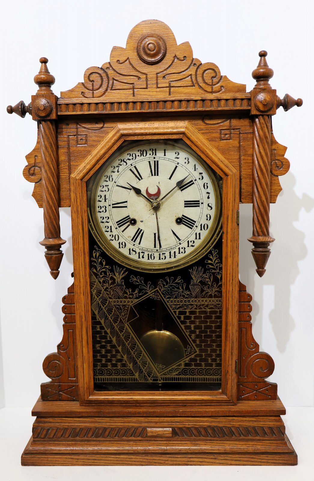 Waterbury Clock Co. “Buffalo” calendar shelf clock, ca. 1891. — Antique Clocks Price Guide
