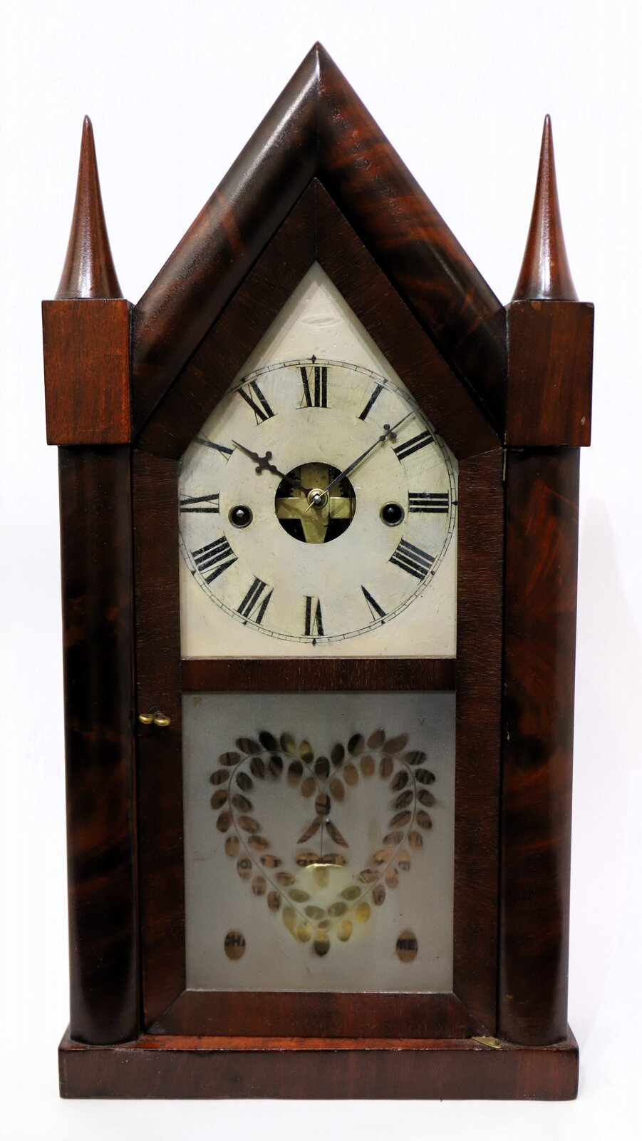 Chauncey Jerome 30-hour steeple with front-loaded springs, 1845-1850. — Antique Clocks Price Guide