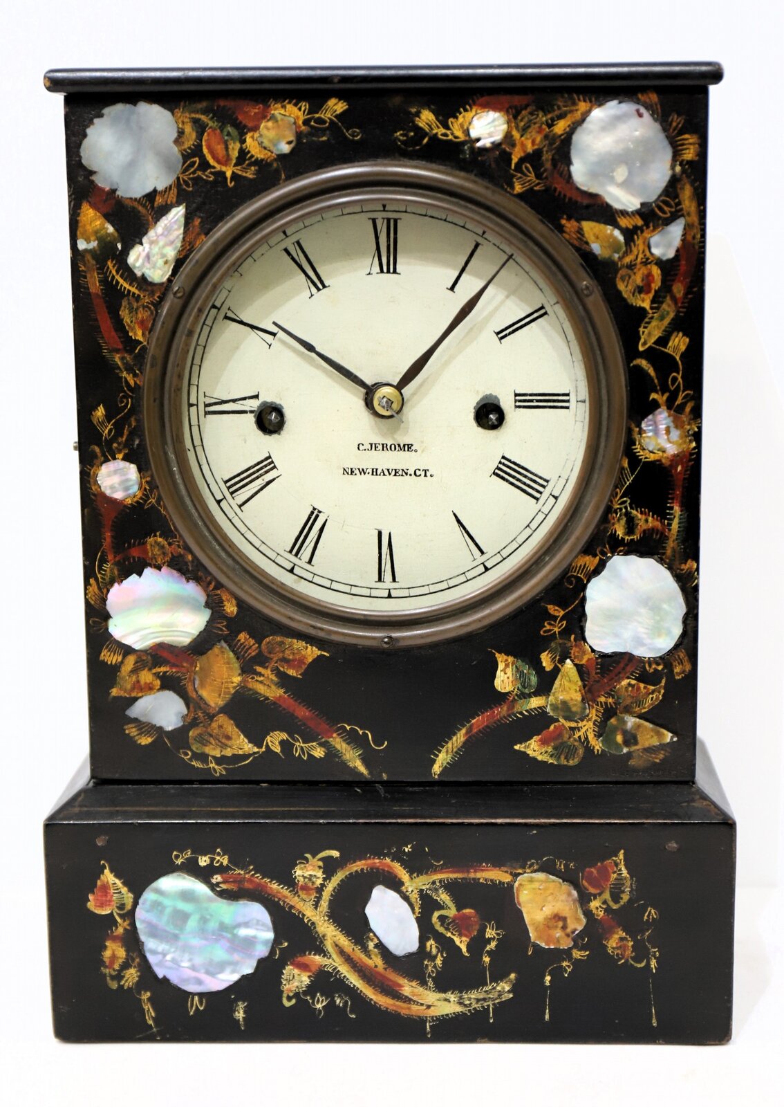 Chauncey Jerome paper mâché fusee, 1845-1855. — Antique Clocks Price Guide