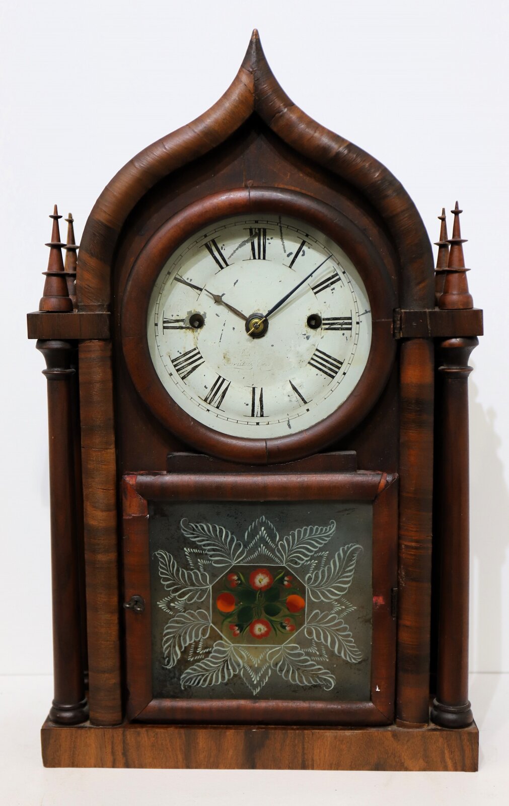 Forestville Manufacturing Co. four-post round gothic (onion top), 1842-1849. — Antique Clocks Price Guide