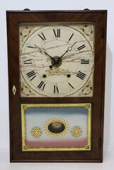 E. Terry & Sons box clock with “window shade” alarm, 1823-1831.