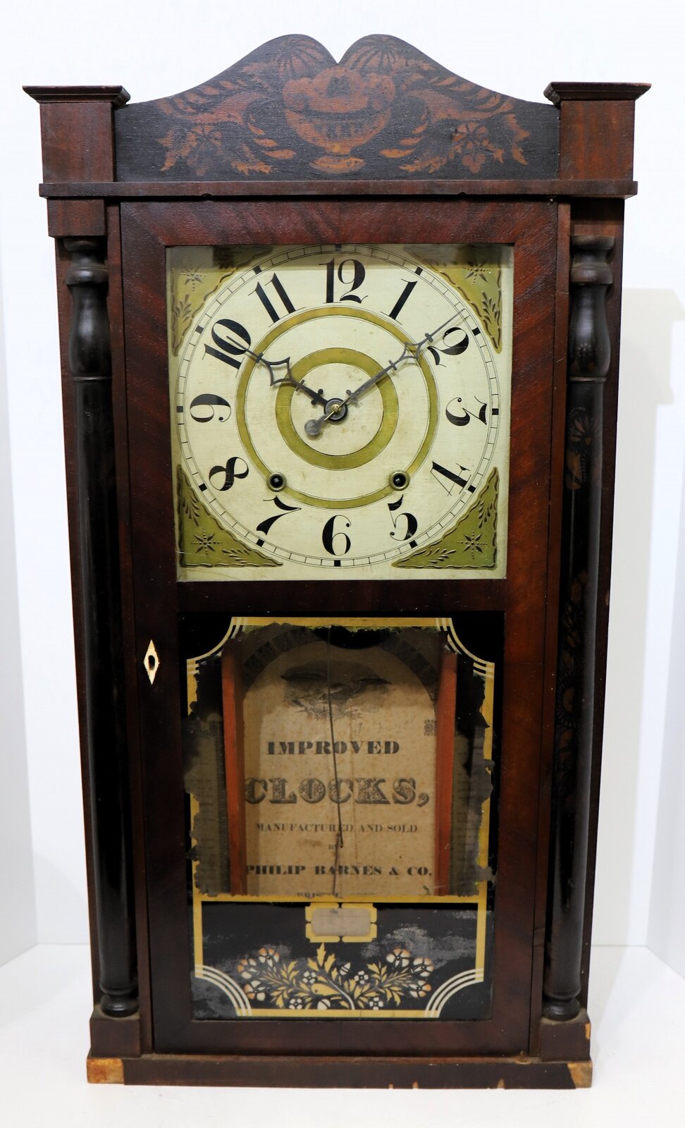 Philip Barnes & Co. 30-hour wooden works column & splat, 1836-1838. — Antique Clocks Price Guide