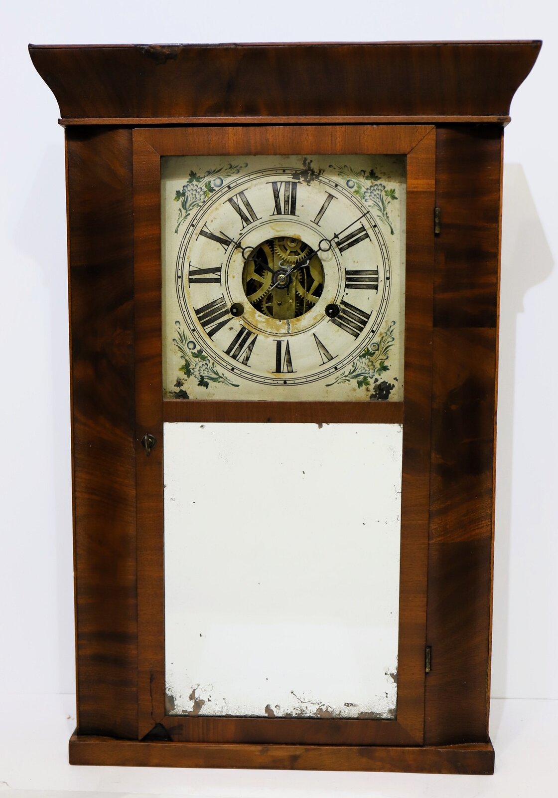 Atkins, Porter & Co. reverse-OG cornice top, 1840-1846. — Antique Clocks Price Guide