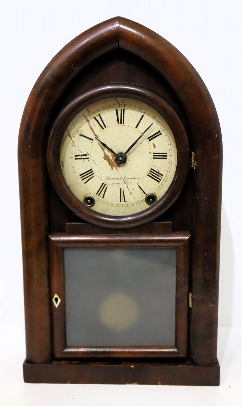 Brewster & Ingrahams round gothic with cast iron cups, 1846-1852. — Antique Clocks Price Guide