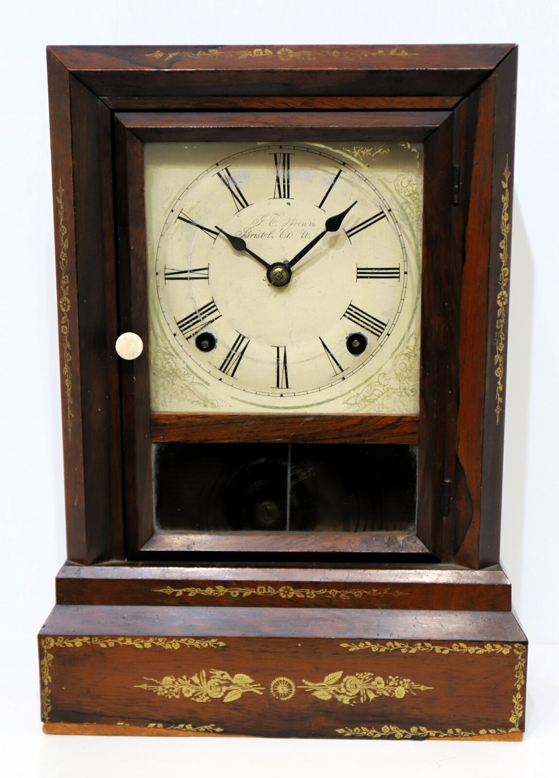 Forestville Manufacturing Co. gilt stenciled shelf clock, 1842-1849. — Antique Clocks Price Guide