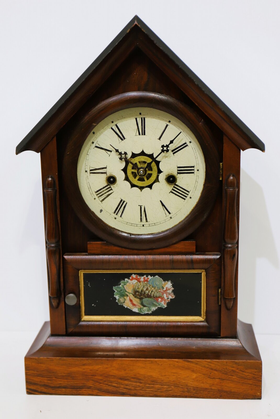 Waterbury Clock Co. peaked roof cottage, ca. 1890. — Antique Clocks Price Guide