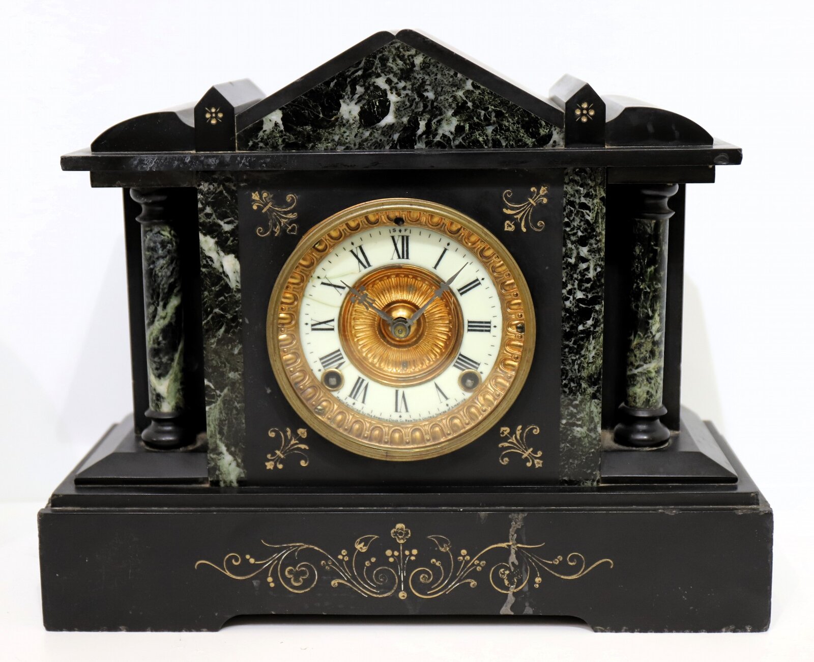 Ansonia Clock Co. marble-cased mantel clock, ca. 1904. — Antique Clocks Price Guide