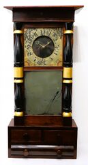 Abner Jones empire shelf clock with drawers, 1835-1841.