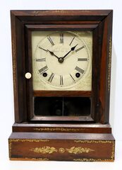 Forestville Manufacturing Co. gilt stenciled shelf clock, 1842-1849.