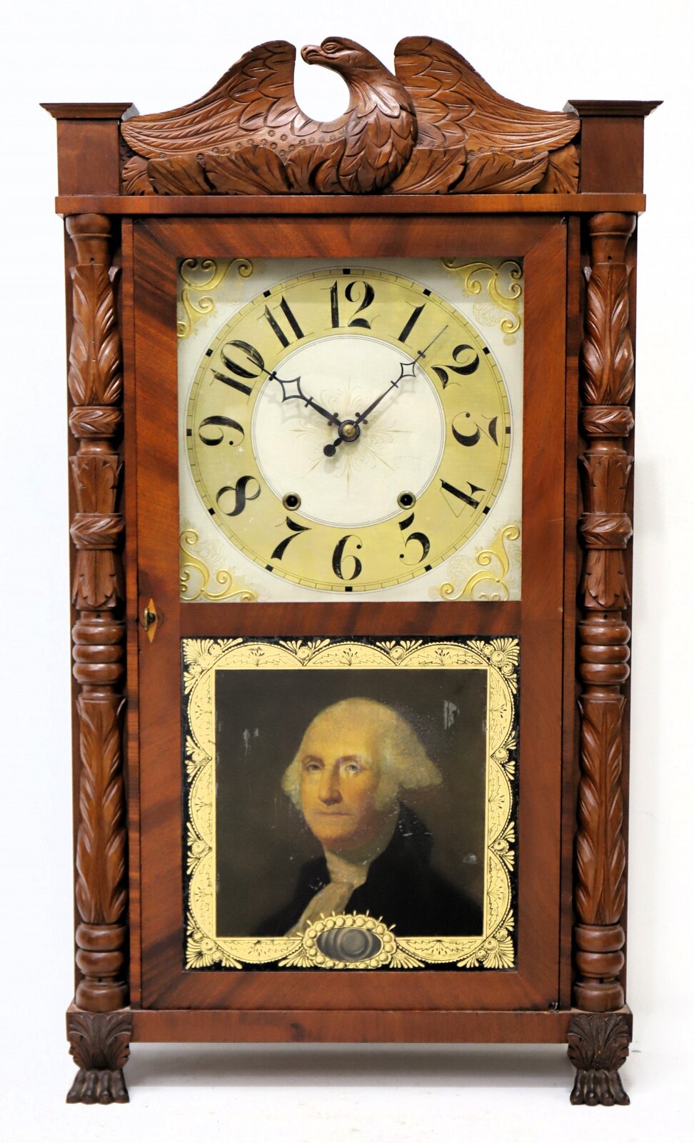 Riley Whiting carved column & splat with Fyler’s 8-day movement, ca. 1833. — Antique Clocks Price Guide