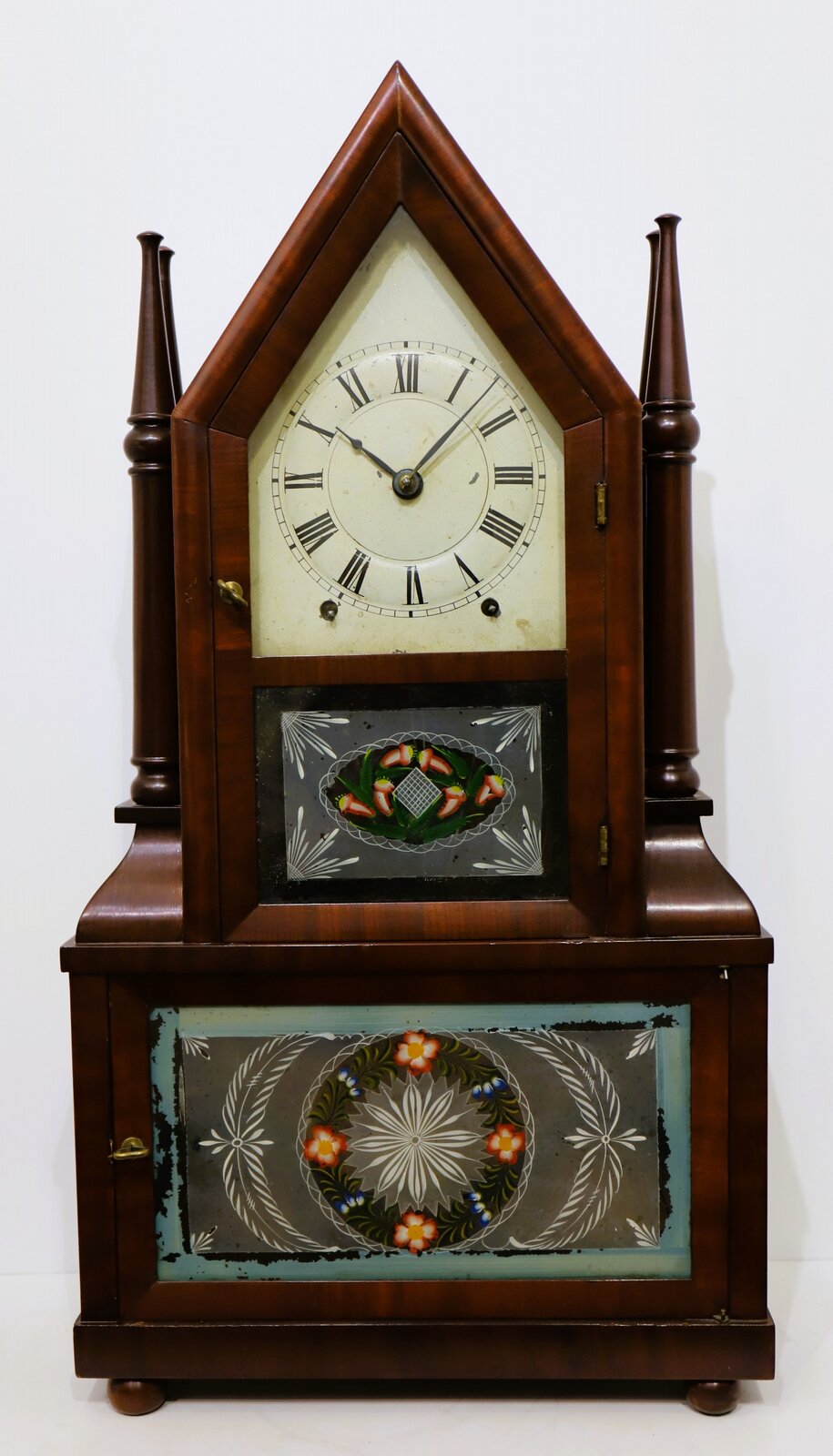 Birge & Fuller candlestick double-steeple with 8-day wagon-spring movement, 1844–1848. — Antique Clocks Price Guide