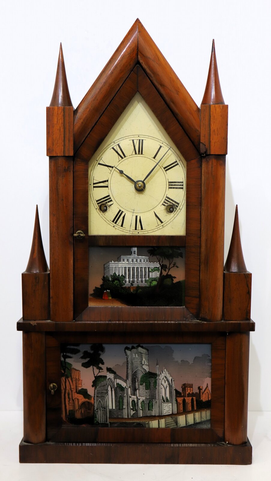Elisha Manross double-steeple fusee, 1843-1853. — Antique Clocks Price Guide