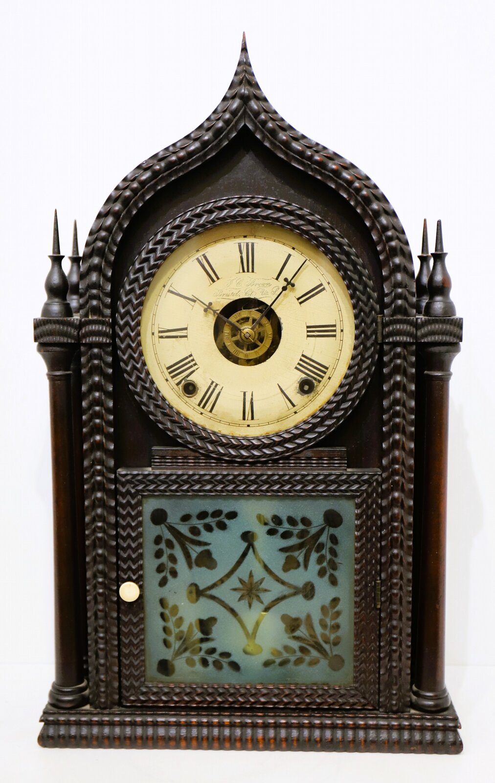Forestville Manufacturing Co. ripple-front, four-post, sharp gothic (onion top), 1842-1849. — Antique Clocks Price Guide