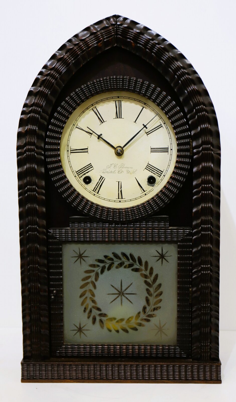 Forestville Manufacturing Co. ripple-front gothic (steeple), 1842-1849. — Antique Clocks Price Guide