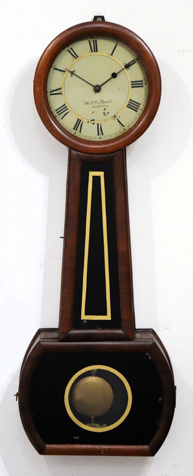 Wm. Bond Boston banjo, ca. 1850. — Antique Clocks Price Guide