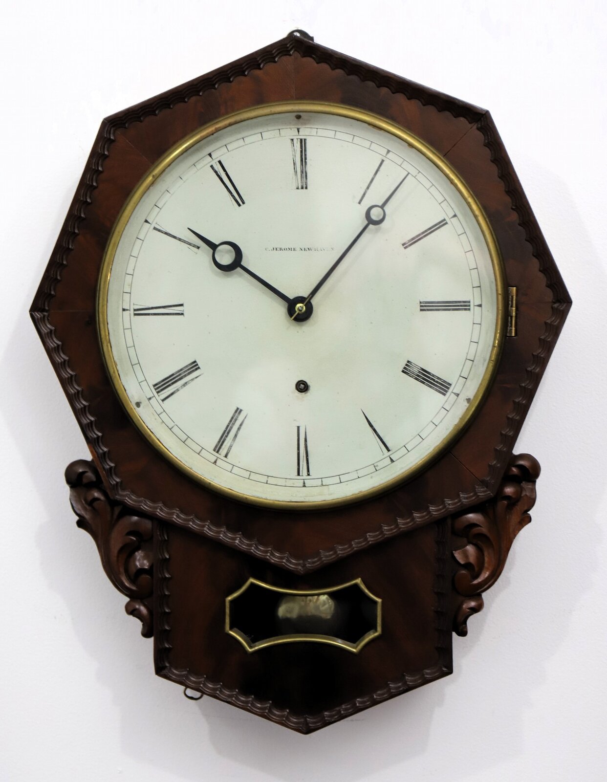 Jerome ripple-front fusee wall clock, ca. 1845. — Antique Clocks Price Guide