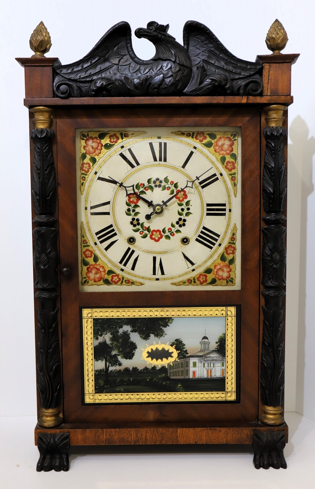 Atkins & Downs for George Mitchell, 30-hour carved column & splat shelf clock, 1833-1837. — Antique Clocks Price Guide