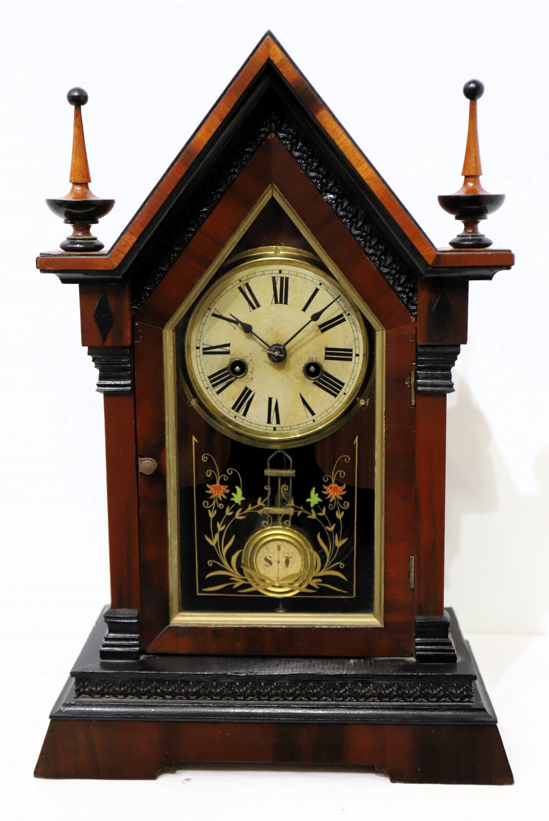 Badische Uhrenfabrik small peaked shelf clock, ca. 1900. — Antique Clocks Price Guide