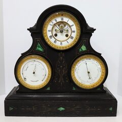 S. Marti et Cie triple-dial black marble clock with thermometer and barometer, ca. 1890.