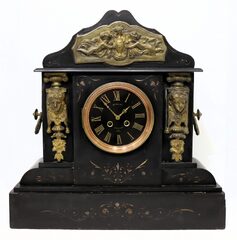 S. Marti et Cie monumental black marble mantel clock, ca. 1890.