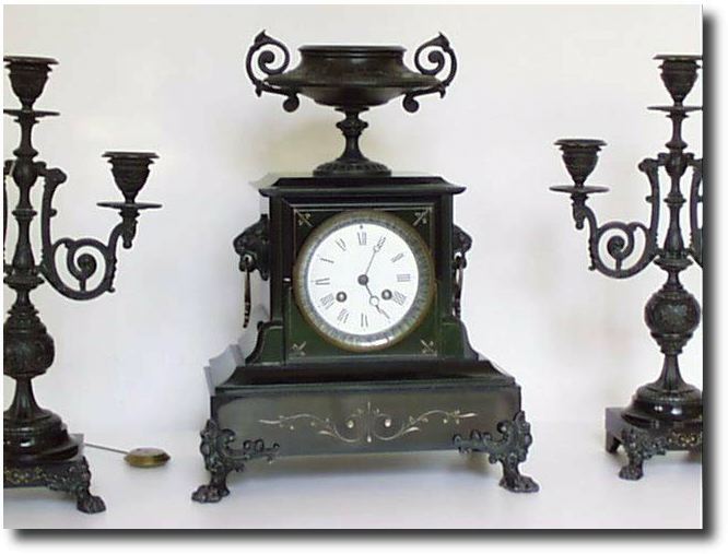 French Black Marble Garniture with Candelabra, c.1890 — Antique Clocks Price Guide