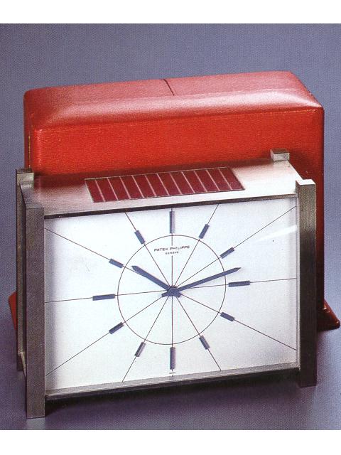 Very fine solar-powered electric table clock in original fitted box, accompanied by the original certificate. Patek Philippe & Cie., c. 1963 — Antique Clocks Price Guide