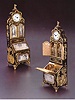 Very fine and unusual 20K gold, enamel and under-engraved glass, morocco covered necessaire cabinet designed as a miniature secretaire with inset watch, in fitted box. J. Weldon, London, circa 1760.