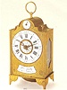 Fine and rare gilt brass eight day-going hour-striking and repeating, alarm traveling clock. Freres Melly a Paris, (German), circa 1770.
