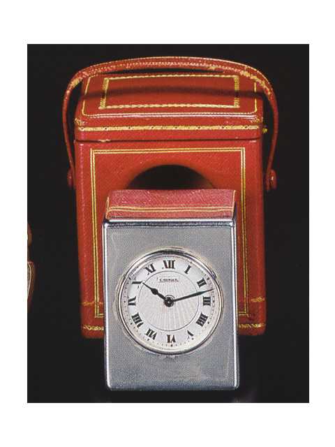 Silver, eight-day going small carriage clock, in original red morocco fitted travelling box. Cartier, France, circa 1910. — Antique Clocks Price Guide
