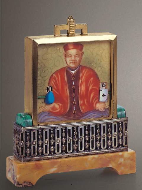 "The Juggler" table timepiece painting with digital indication. Disheim-Goldschmidt Fils & Cie, Swiss, circa 1920. — Antique Clocks Price Guide