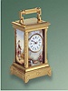 Gilt and painted enamel, eight-day going, miniature carriage clock. France, circa 1880.