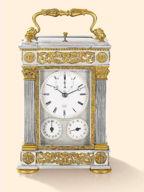 Silver and gilt bronze eight day going, quarter repeating Grande and Petite Sonnerie carriage clock; Leze, Paris, circa 1840. — Antique Clocks Price Guide