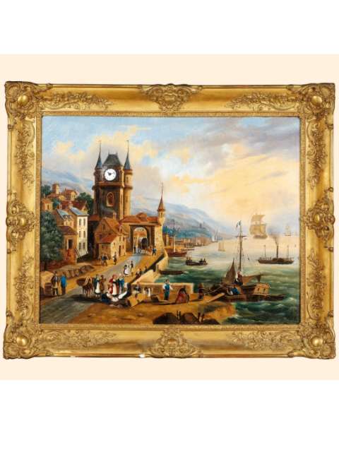 French eight day-going hour- and half hour-striking musical painting with clock, circa 1860. — Antique Clocks Price Guide