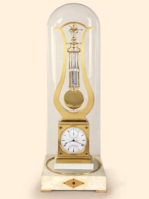 9-day going brass and marble table regulator with unusual constant force escapement a coup perdu, friction roller bearings, power reserve indication, overhanging pendulum and thermometer. Brosse a Bordeaux (France), circa 1840. — Antique Clocks Price Guide
