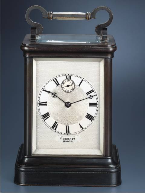 "Giant" gilt brass 8 day-going double-train carriage clock, striking the hours and half hours and repeating the hours. Desbois, London, circa 1850. — Antique Clocks Price Guide