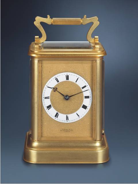 "Giant" gilt brass 8 day-going double-train carriage clock, striking the hours and quarters. William Payne & Co, London, circa 1850. — Antique Clocks Price Guide