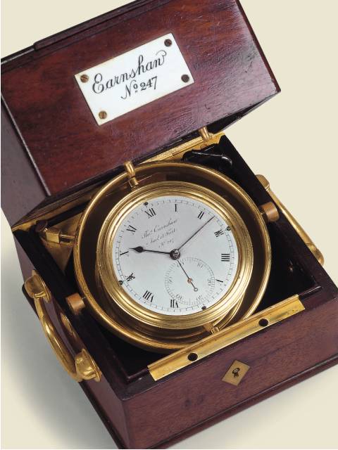 Mahogany, two-day marine chronometer in French style box. Thomas Earnshaw, circa 1795. — Antique Clocks Price Guide