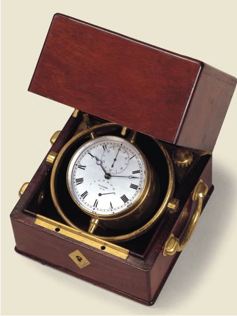 Mahogany, 2 day-going marine chronometer with power reserve. Winnerl, No. 392, circa 1845. — Antique Clocks Price Guide