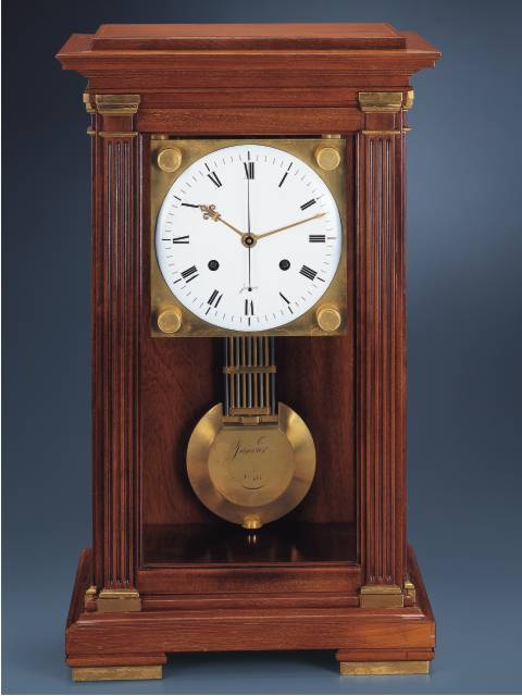 Month-going center-seconds mahogany mantle regulator striking hours and half hours. Antide Janvier, circa 1803. — Antique Clocks Price Guide
