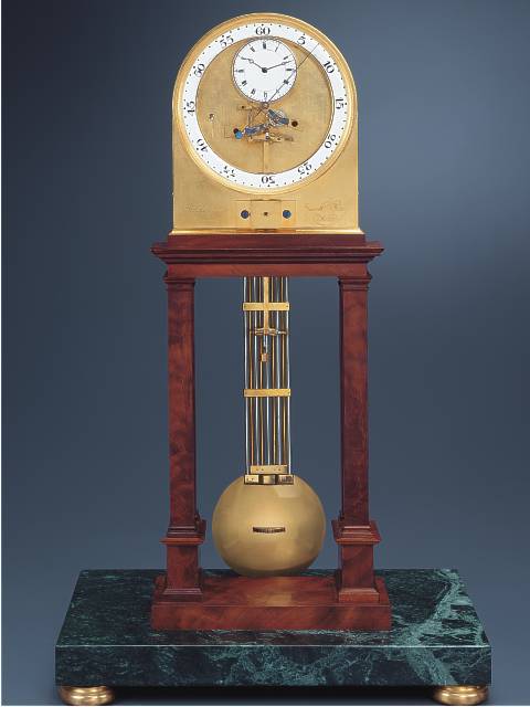 Extremely rare and very fine dead center-seconds mantle regulator with one-second constant force detent escapement. Honor Pons, invented and executed in 12 months (Sept. 24, 1803 - Sept. 23, 1804) — Antique Clocks Price Guide