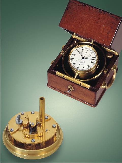 Very fine small, mahogany, 49 hour-going marine chronometer with power reserve indicator; Winnerl, France, circa 1840. — Antique Clocks Price Guide