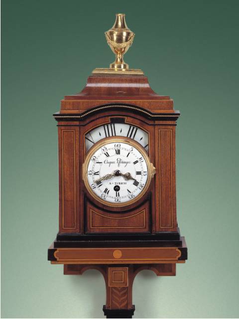 Mahogany bracket day and night clock with original bracket, Caspar Pfeninger a Zurich, circa 1750. — Antique Clocks Price Guide